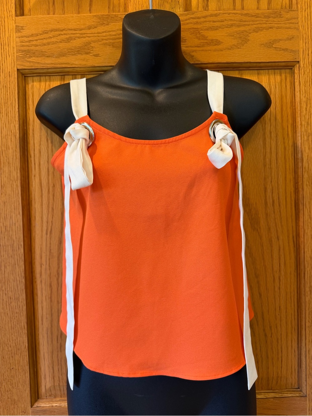 Orange Tie-Shoulder Camisole with Cream Straps